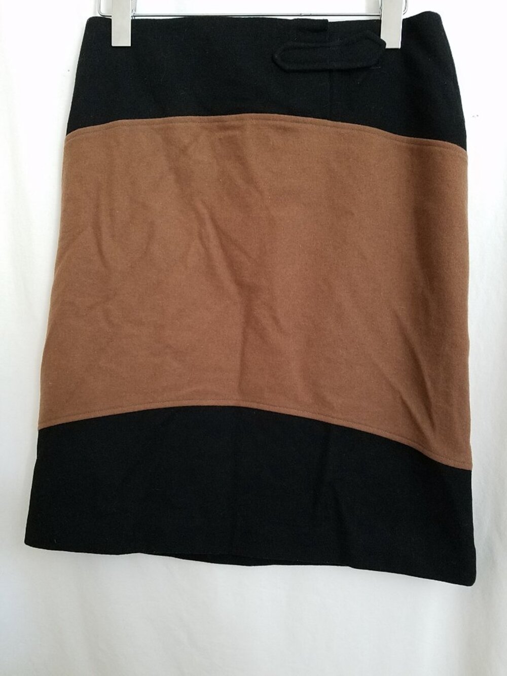 Willi Smith Skirt Womens 6 Black Tan Wool Blend Pencil Lined Button Front